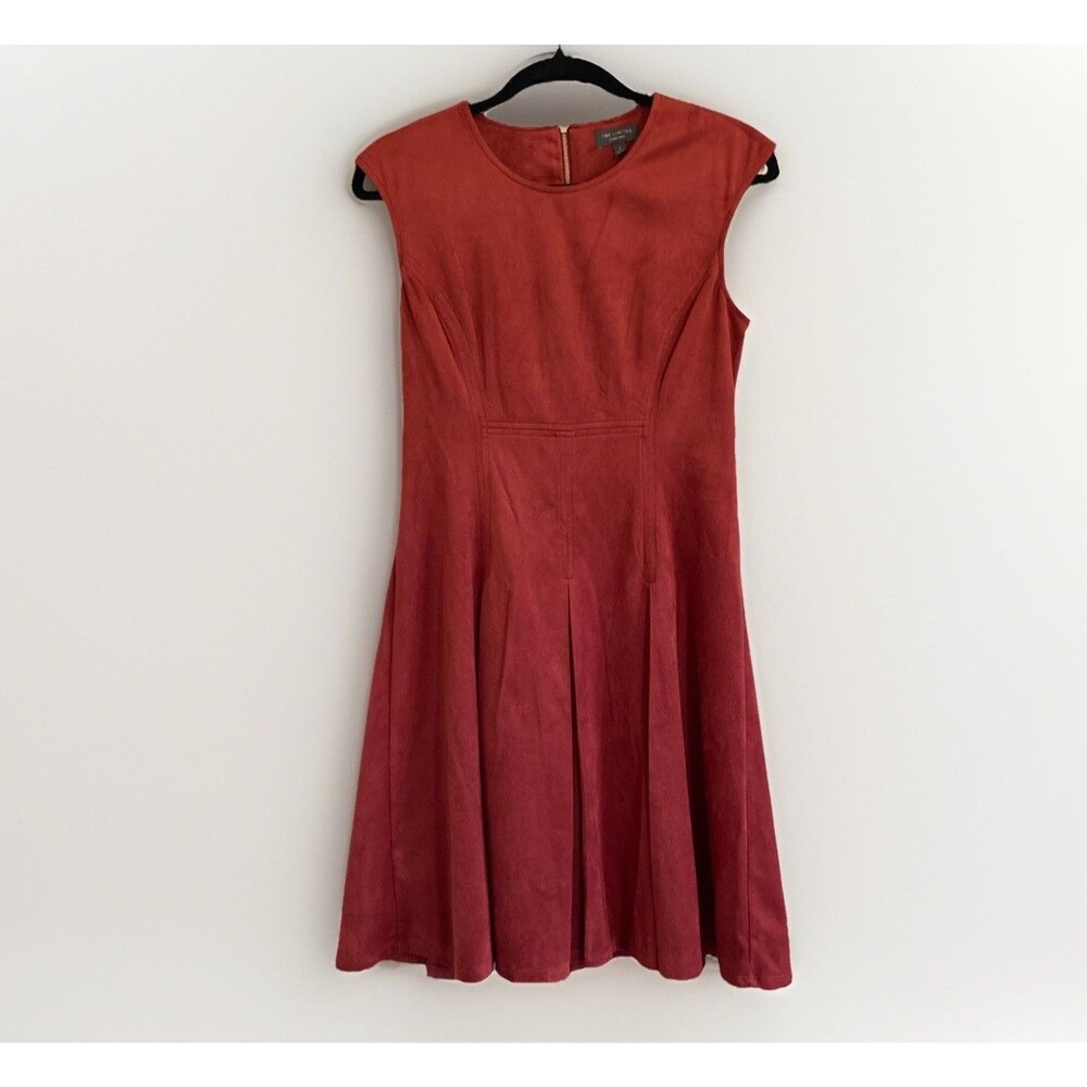 The Limited Women S Rust Red‎ Faux Suede Pleated Fit Flare Dress Earthy Fall Mod